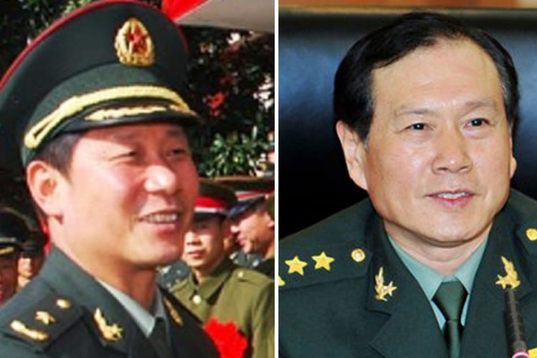Lieutenant General Zhou Yaning (left) has taken over as commander of the Rocket Force, replacing General Wei Fenghe. Photo: Handout