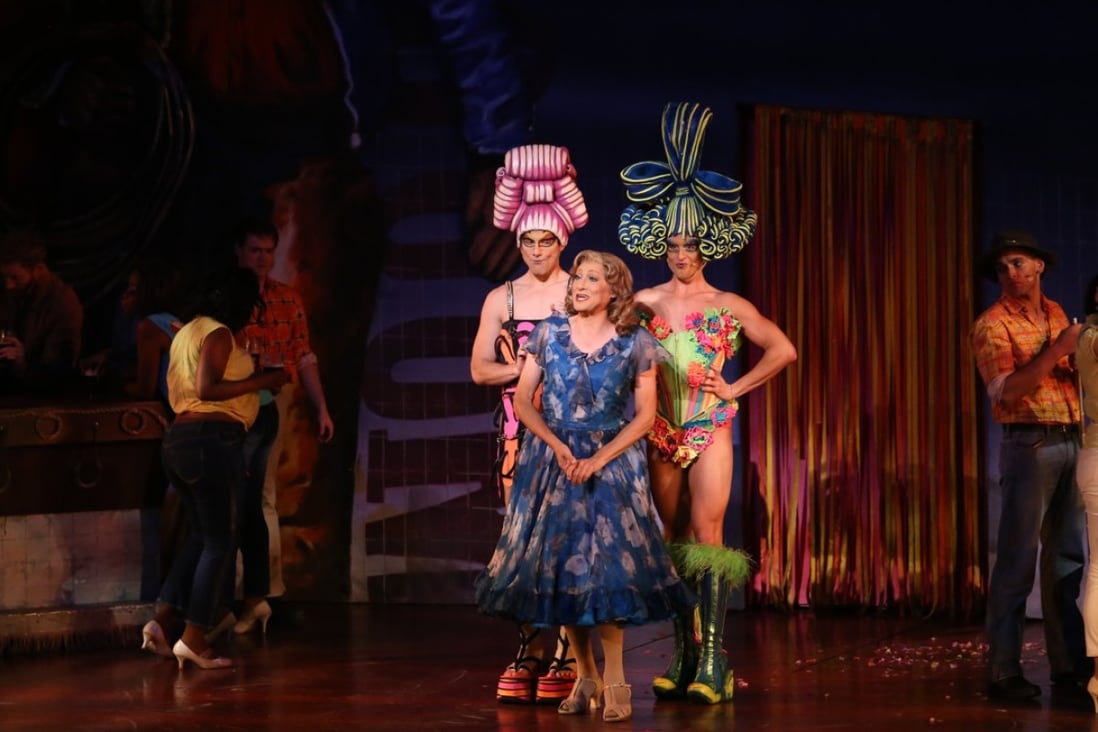 From left: Daniel Buys, David Dennis and Phillip Schnetler, who play Tick/Mitzi Mitosis, Bernadette Bassinger and Adam/ Felicia Jollygoodfellow respectively in Priscilla, Queen of the Desert the musical. Photo: Rachel Cheung