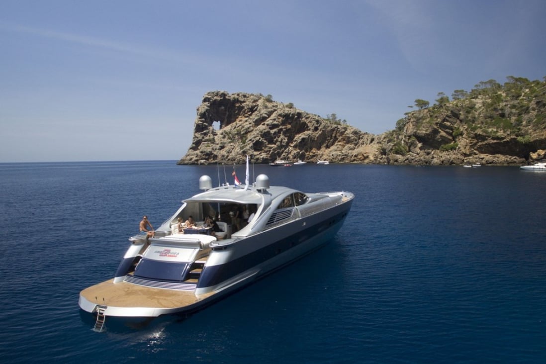 The yacht office makes work a pleasure off the coast of Majorca, Spain.