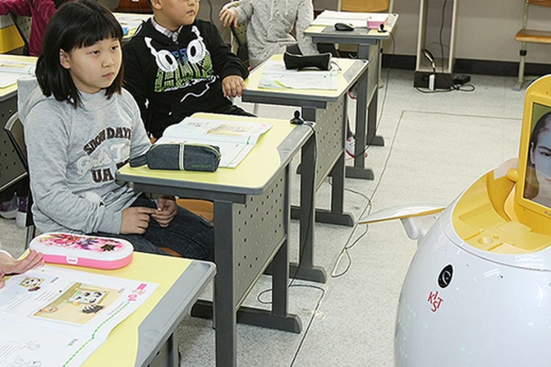 An English-teaching robot in a classroom in South Korea. Photo: AFP