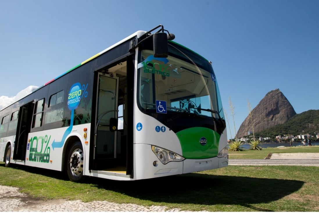 . A BYD electric bus is seen in Rio de Janeiro. Nearly a dozen elected officials and government representatives, including US House Majority Leader Kevin McCarthy, attended a ceremony celebrating the Chinese company’s expansion of its Lancaster, California factory. Photo: Xinhua