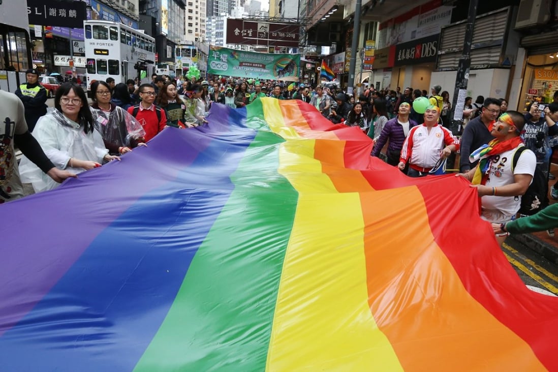 Protesters march to Edinburgh Place from Victoria Park during the 2016 Hong Kong Pride Parade. Photo: Dickson Lee