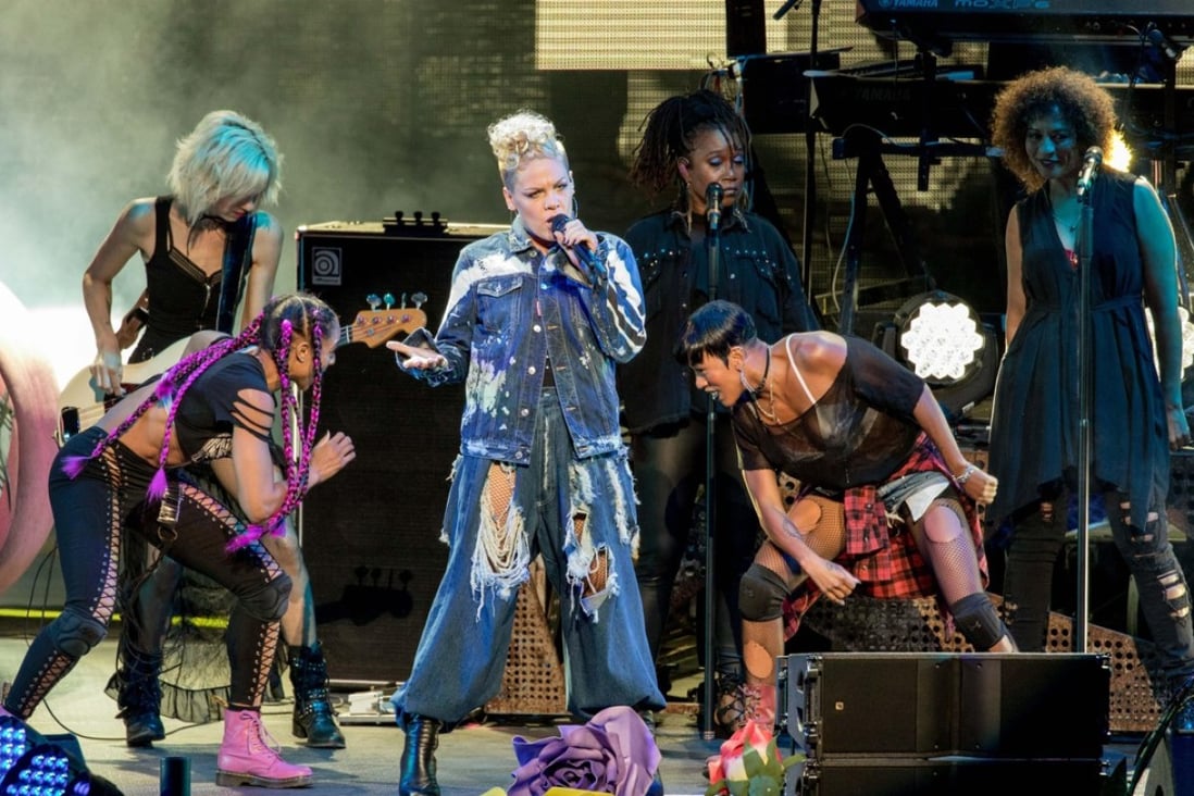 Pink on stage in Illinois in September 2017. Photo: Alamy