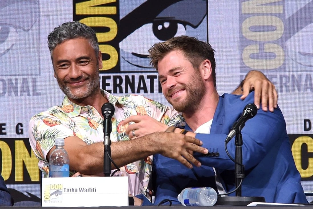 Taika Waititi (left) and Chris Hemsworth at Comic-Con International 2017 in San Diego. Photo: AFP/Kevin Winter