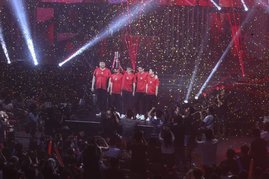 Team Mainland China wins the Return of the Legends tournament during the E-sports & Music Festival HK at the Hong Kong Coliseum in August. Photo: Dickson Lee