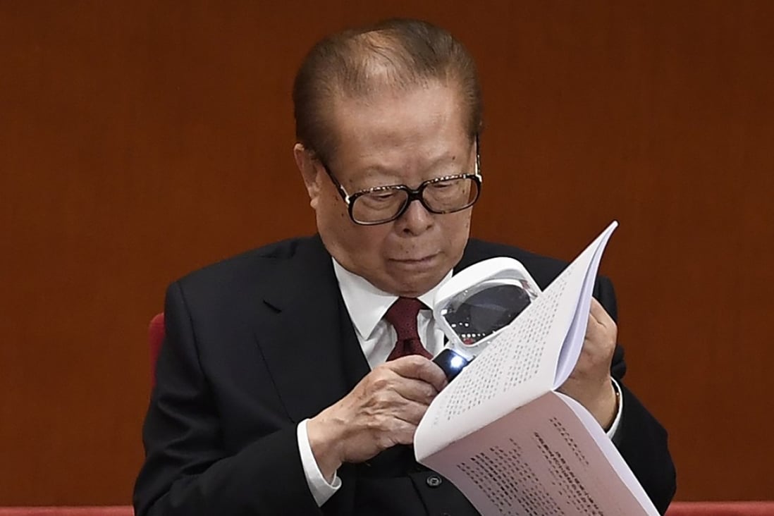 China’s former president, Jiang Zemin, at the Communist Party congress in Beijing. Photo: AFP