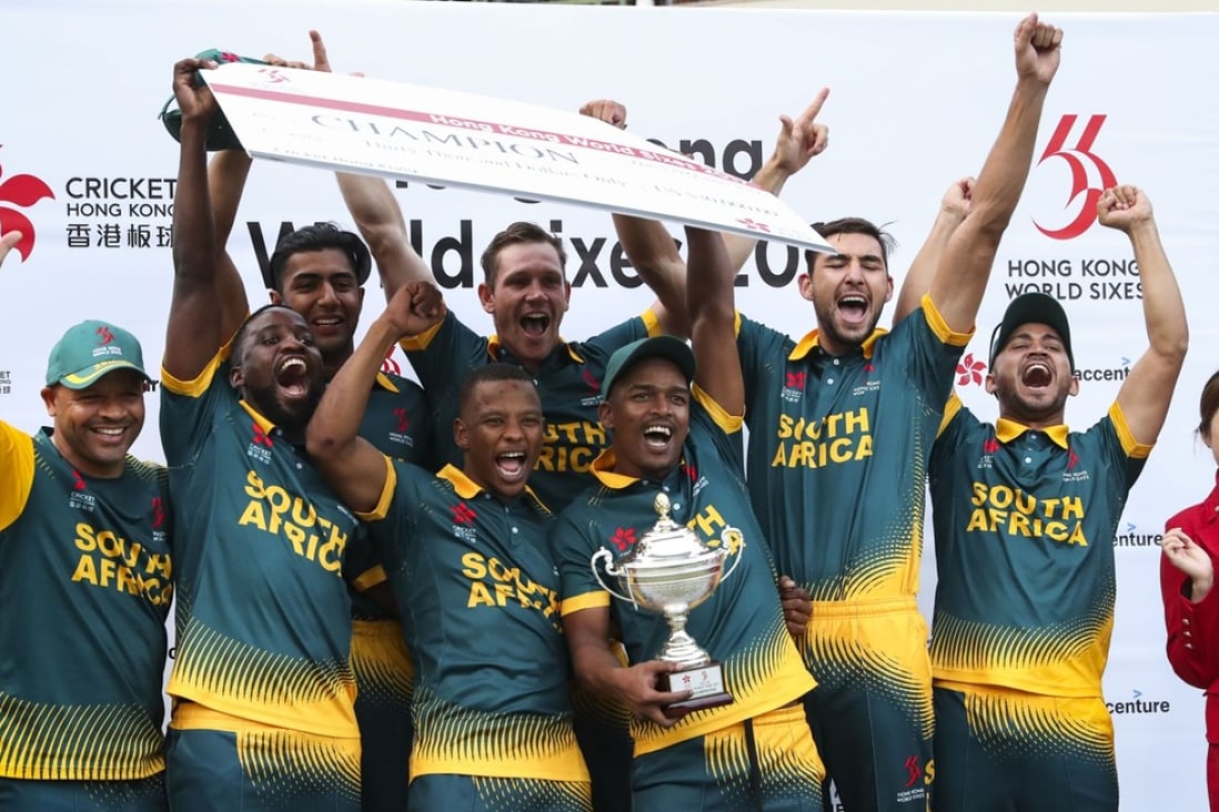 South Africa celebrate winning the Cup at the Hong Kong World Sixes 2017 held at the Kowloon Cricket Club. Photos: K.Y. Cheng