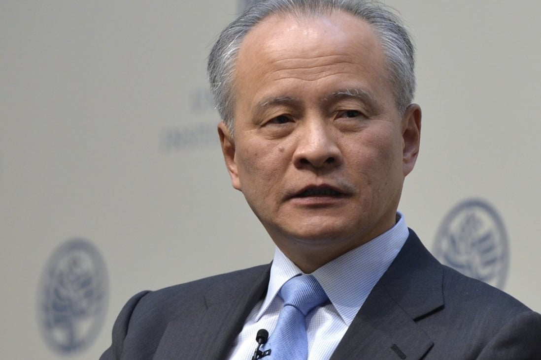 China's top ambassador to the US, Cui Tiankai, spoke to reporters in Washington less than a week before US President Donald Trump arrives in Asia for a two-week trip that will include bilateral meetings with China’s President Xi Jinping. Photo: Xinhua