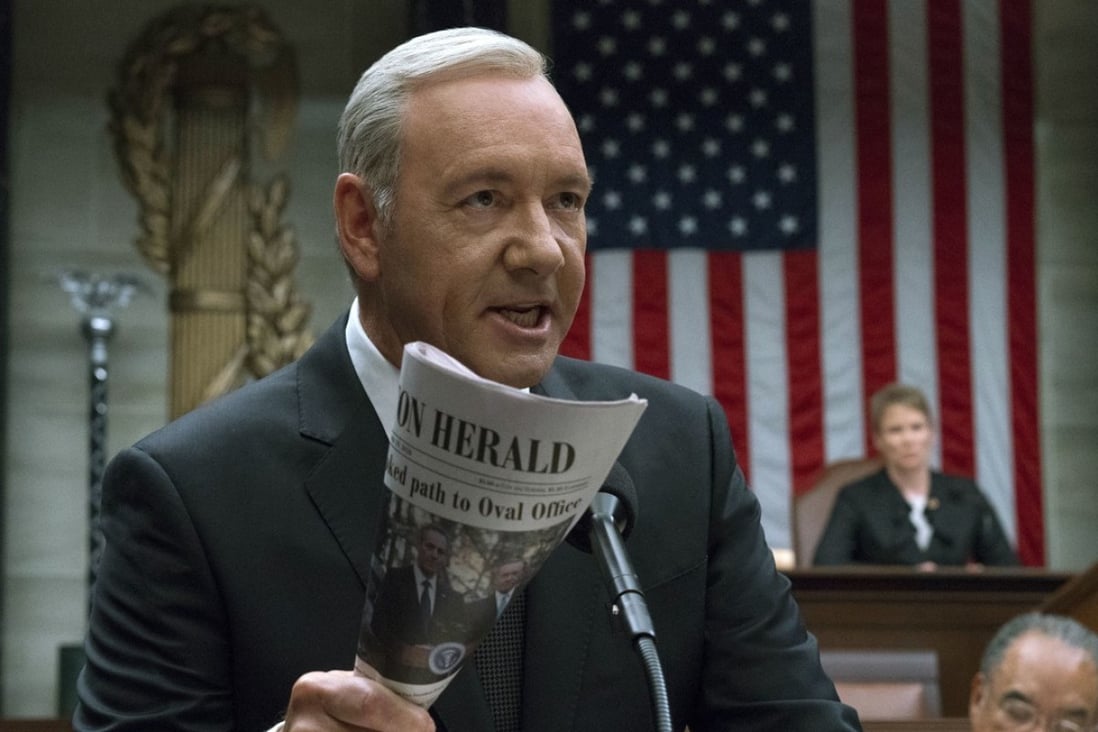 Kevin Spacey in a scene from House Of Cards. Production on the show’s sixth and final season has been suspended amid allegations against the actor of sexual misconduct. Photo: David Giesbrecht/Netflix/AP