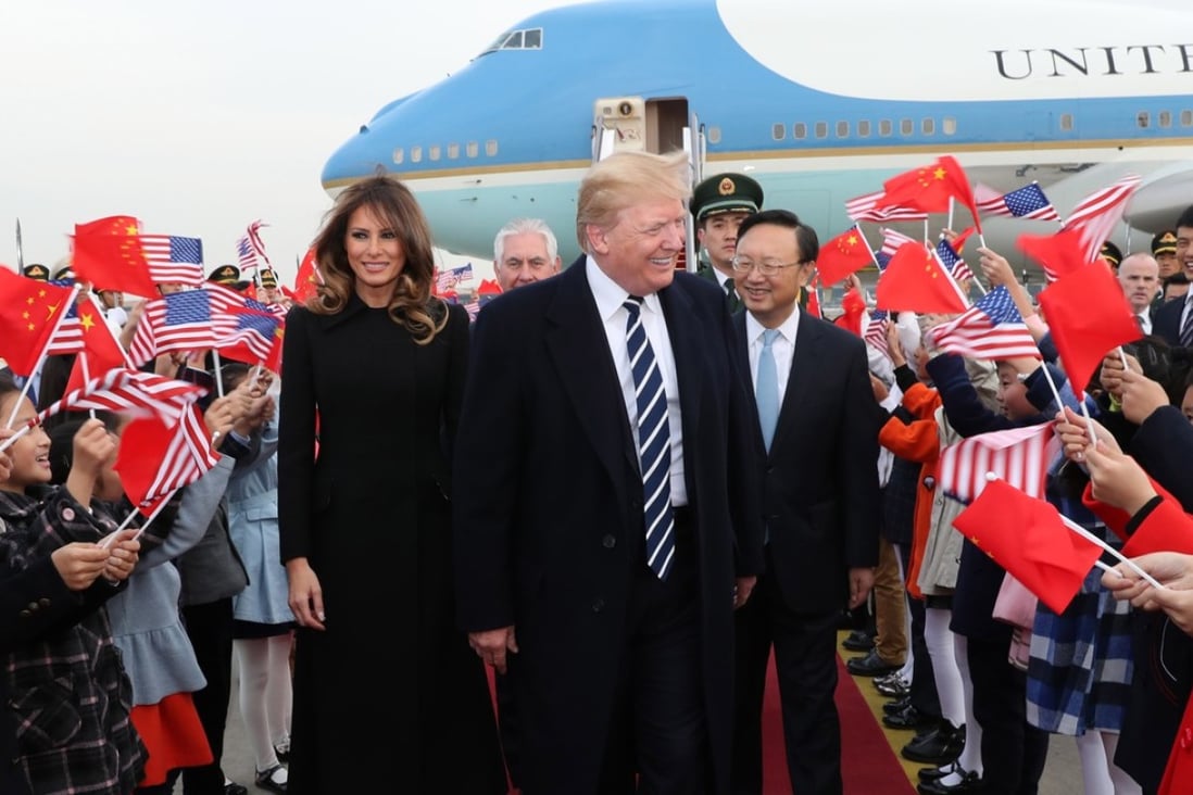 US President Donald Trump and first lady Melania arrive in Beijing on Wednesday. Photo: Xinhua