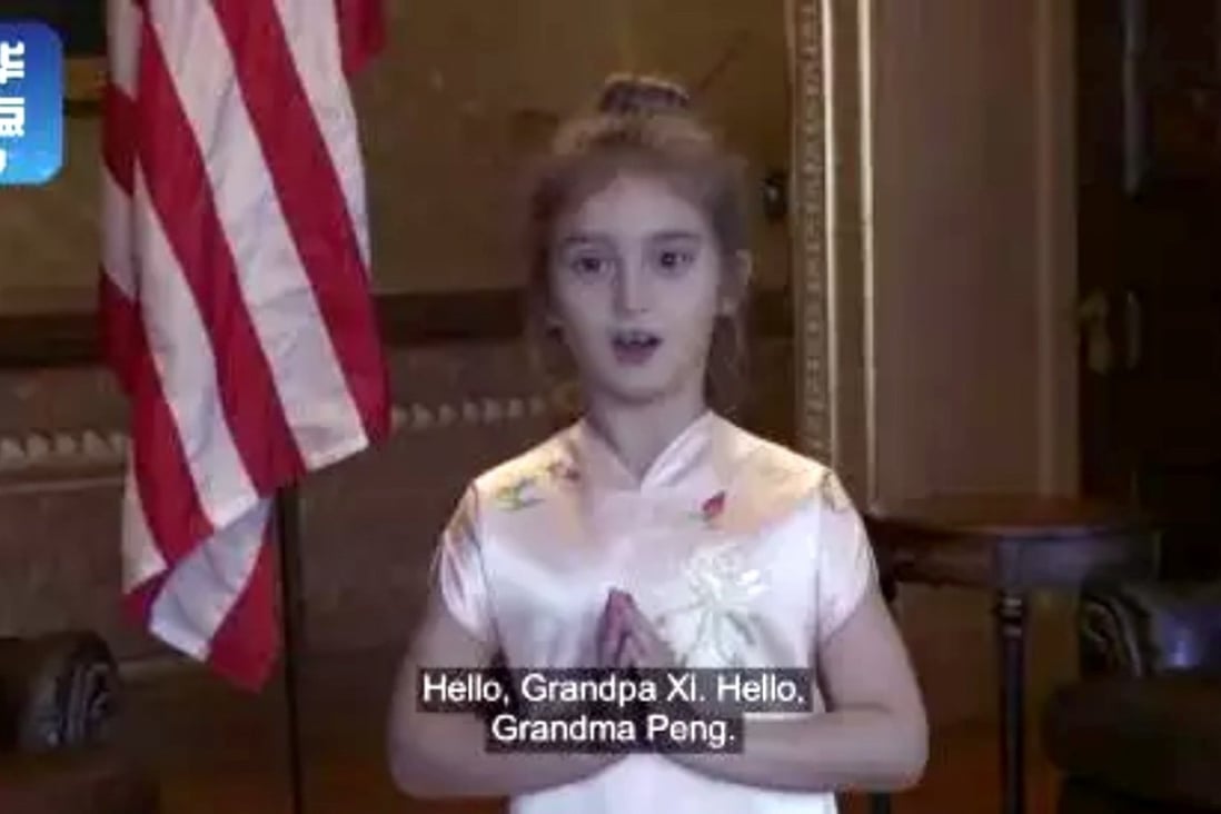 Screen capture of video showing US President Donald Trump's granddaughter Arabella singing in Mandarin to President Xi Jinping. Photo: Weibo
