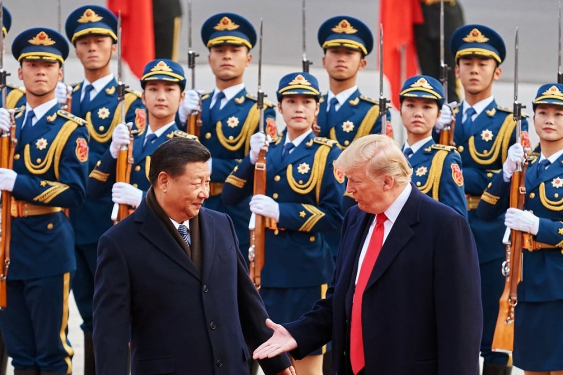 Chinese President Xi Jinping and US President Donald Trump shake hands on Thursday outside the Great Hall of the People in Beijing. Photo: TNS