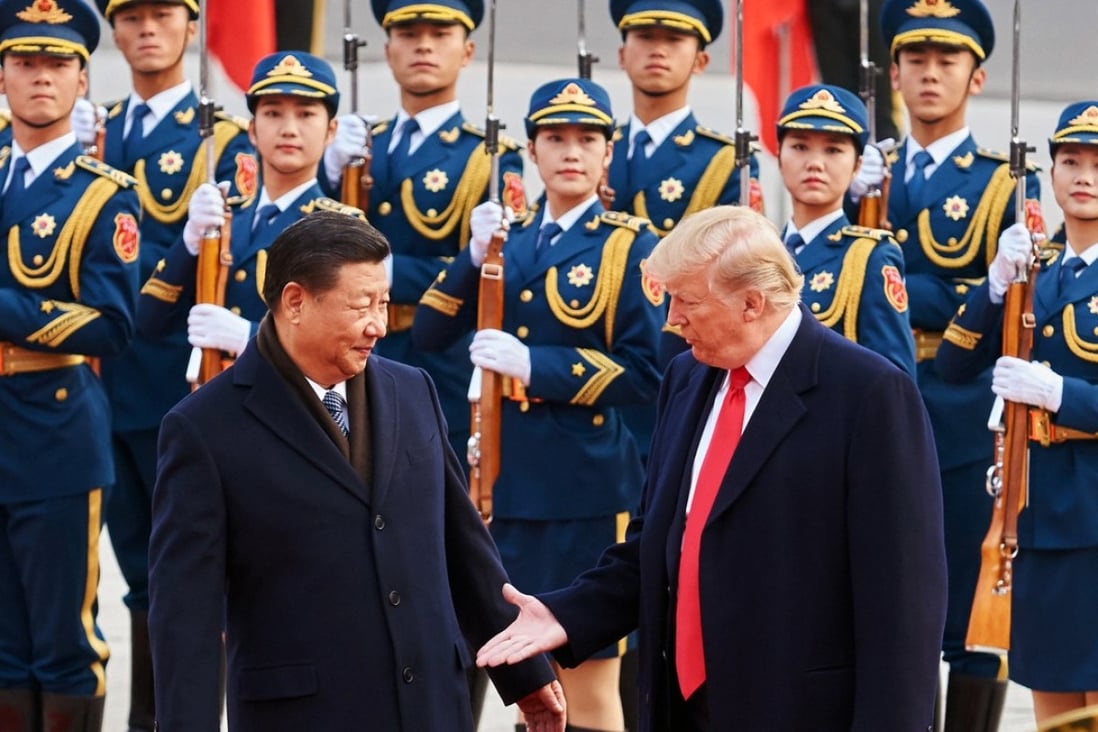 China’s President Xi Jinping and US President Donald Trump outside the Great Hall of the People in Beijing, China. Photo: TNS