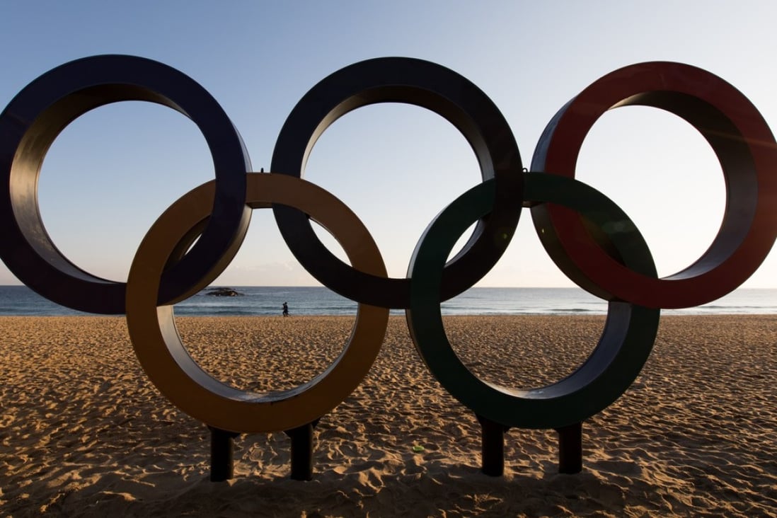 The Olympic rings stand at Gyeongpo beach near the Gangneung Ice Arena, one of the venues for the 2018 PyeongChang Winter Olympic Games, in Gangneung, Gangwon, South Korea. Photo: Bloomberg