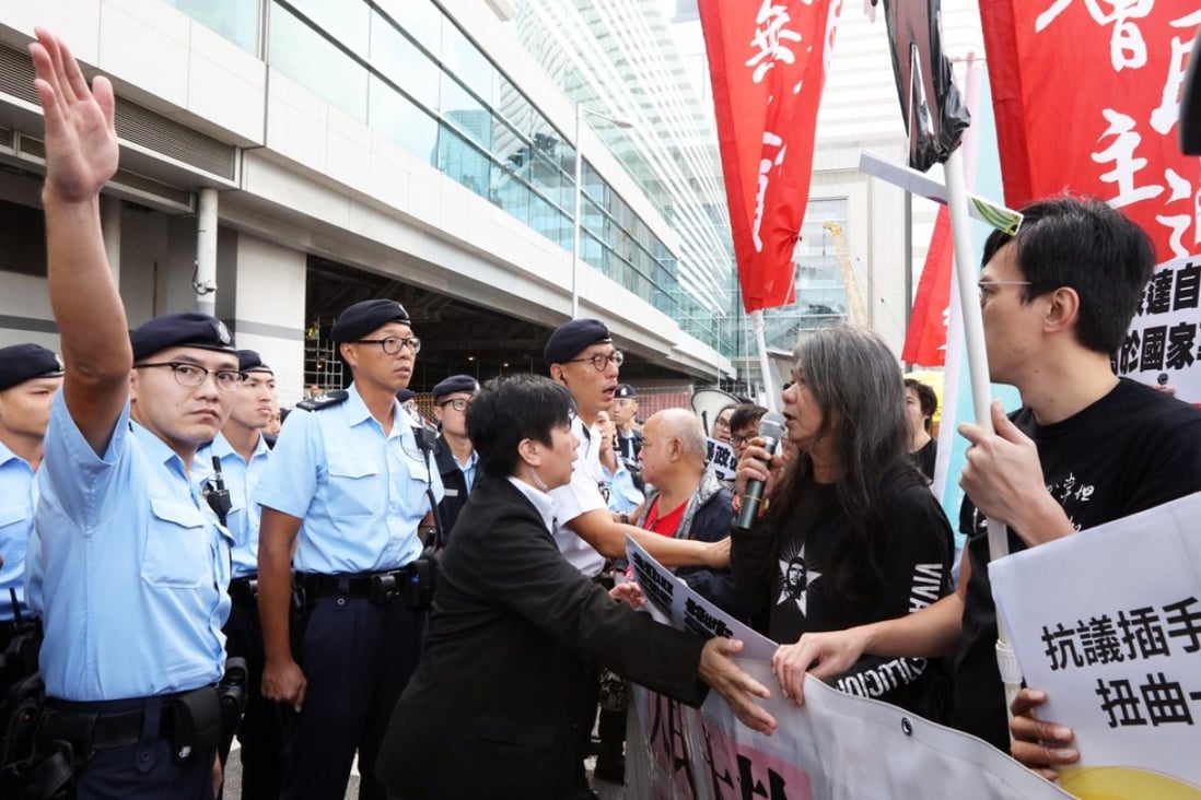 League of Social Democrats protesters in Wan Chai. Photo: Felix Wong