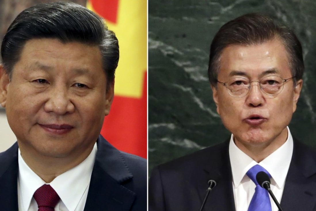 Chinese President Xi Jinping and South Korean President Moon Jae-in. Photo: AP