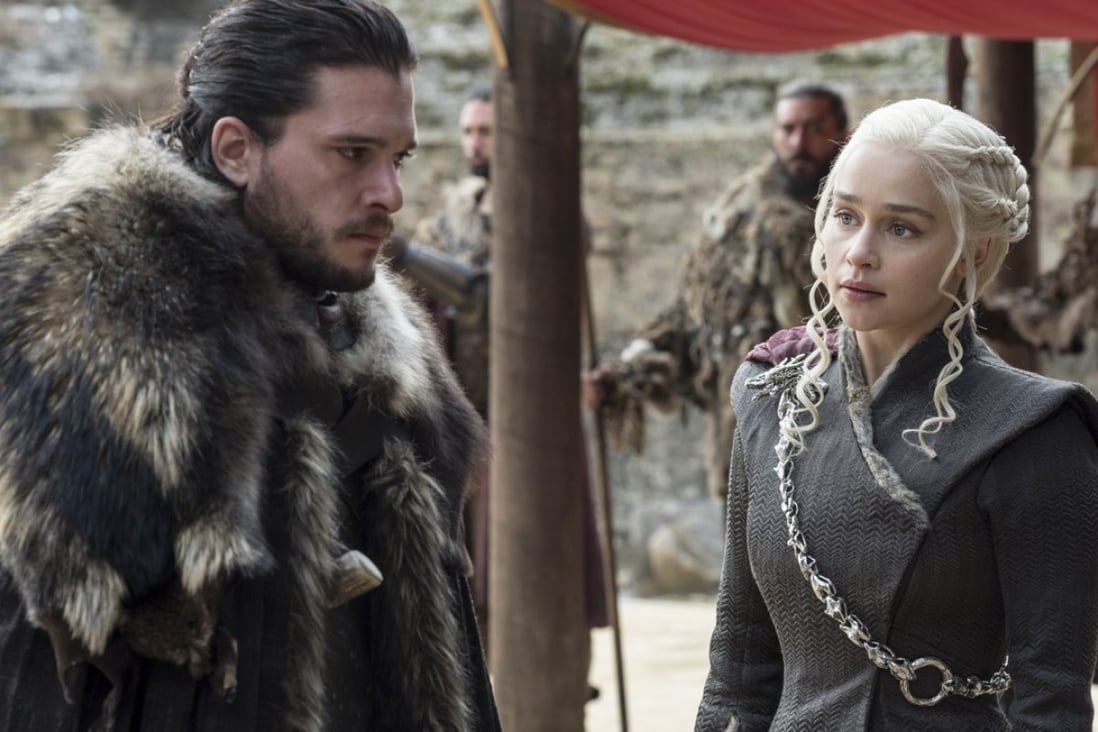 Image released by HBO shows Kit Harington, left, and Emilia Clarke on the season finale of “Game of Thrones.” The US charged an Iranian hacker of hacking the popular television show. Photo: HBO via AP