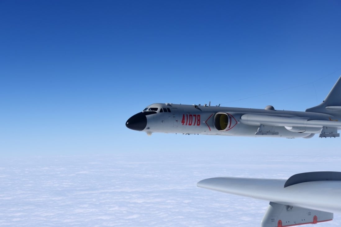 An H-6K bomber is seen conducting training exercises. The PLA air force recently conducted a combat air patrol in the South China Sea. Photo: Xinhua