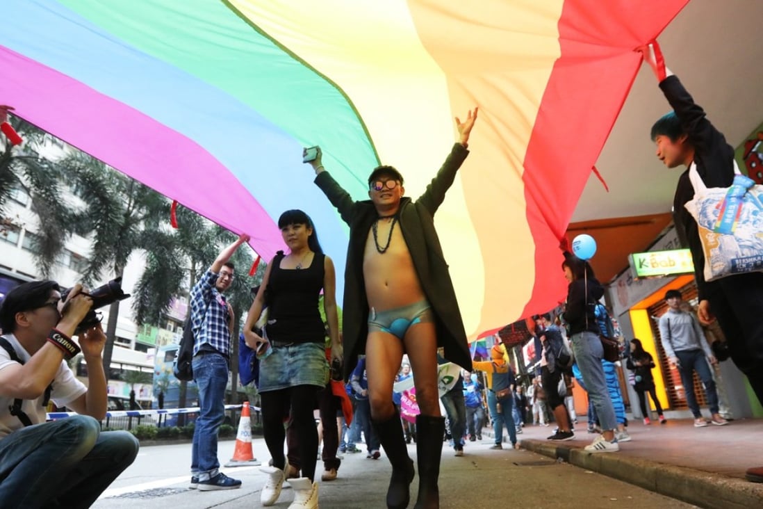 Participants march from Causeway Bay to Central in the ninth annual Pride Parade in Hong Kong. Photo: Edward Wong