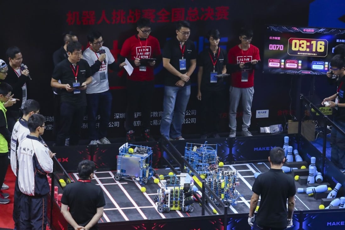 Robotic kits from Makeblock were used in a national teenager robot competition held in Shenzhen, China on the weekend. Photo: Nora Tam
