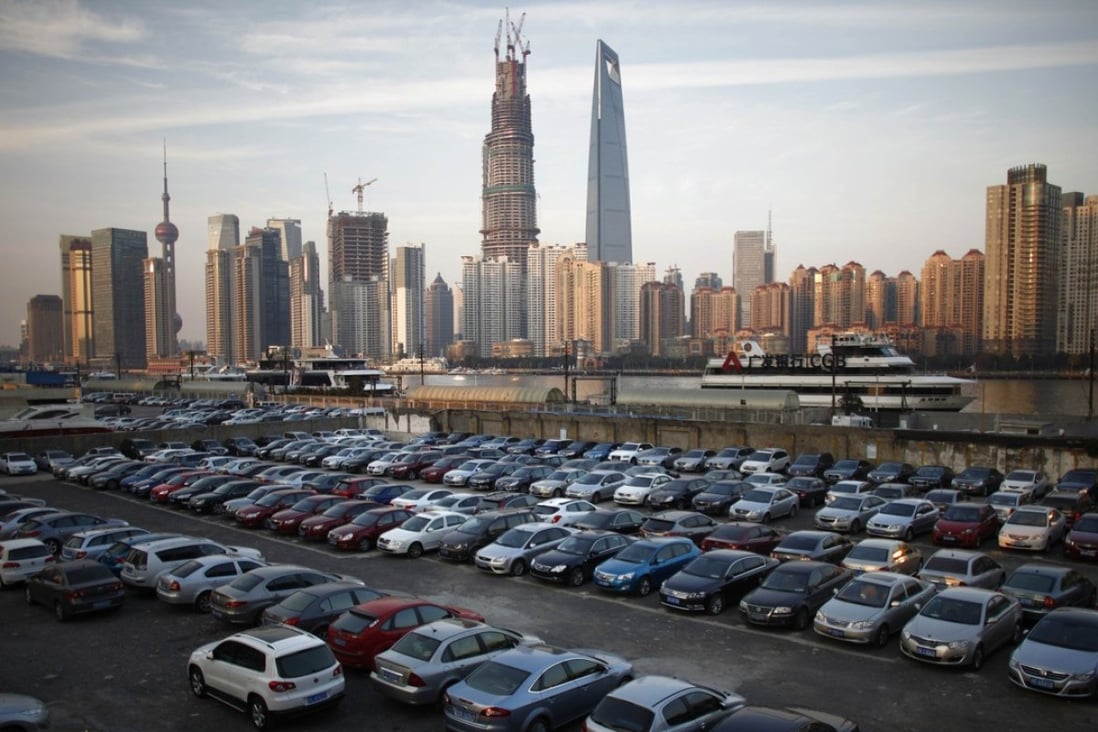 A car park along the Huangpu River near Shanghai’s financial district of Pudong. Photo: Reuters