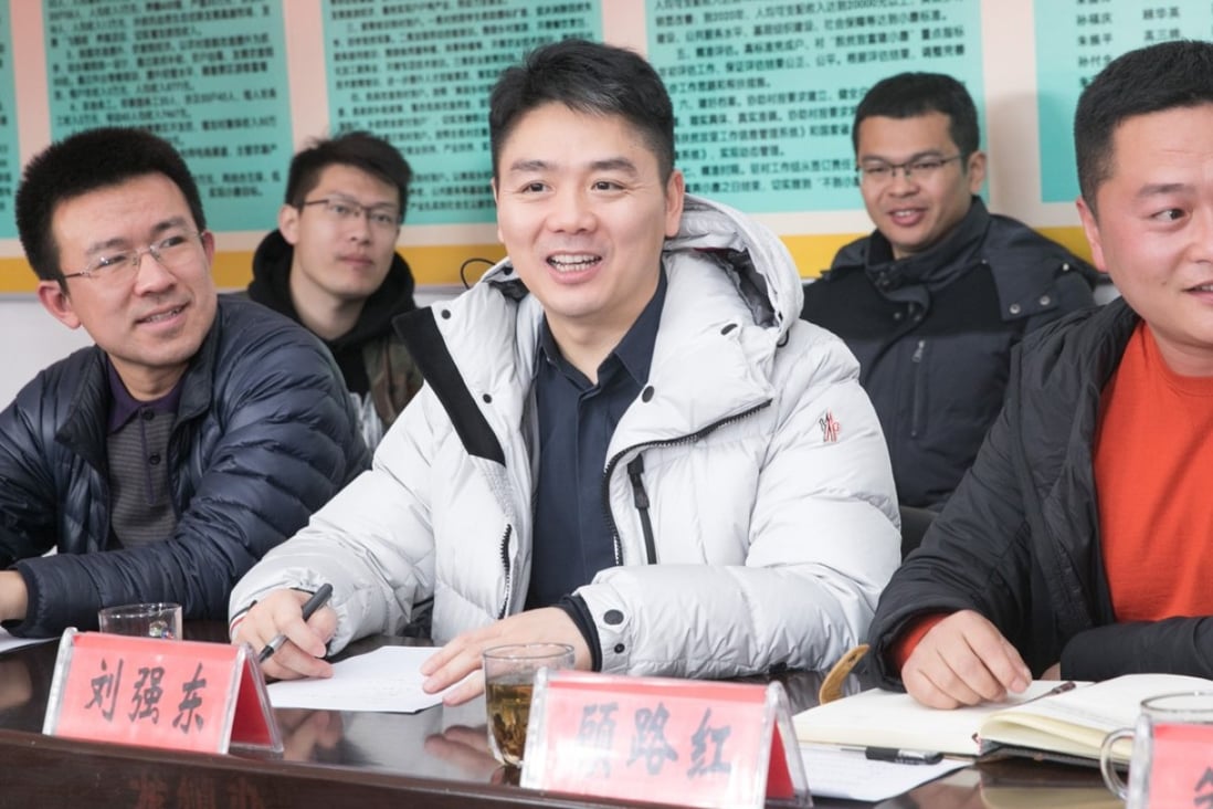 The founder of JD.com Richard Liu (centre) became the honorary head of Pingshitou village in Hebei province. Photo: Handout