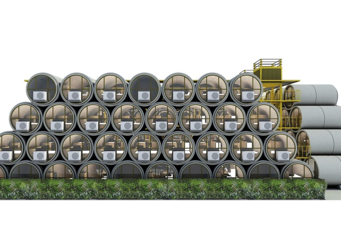 An artist’s impression of James Law’s O-Pod Pipe Houses. Photo: courtesy of James Law Cybertecture