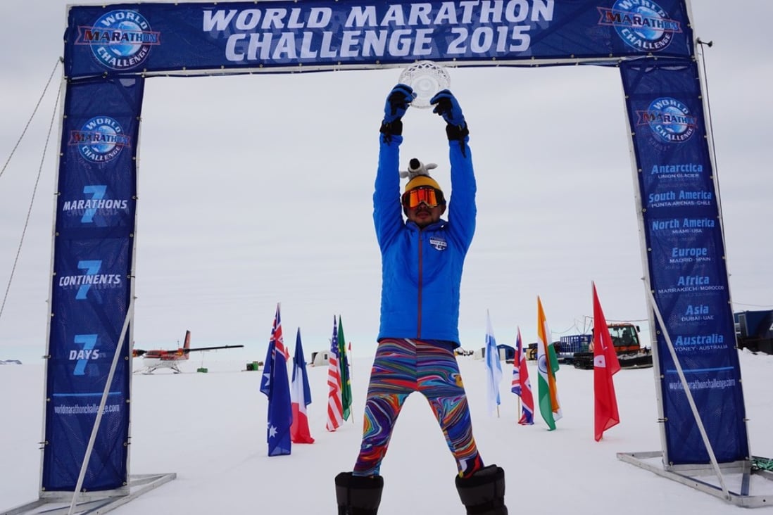 Convoy Global chairman Quincy Wong Lee-Man at the finish of the 100km ice marathon in Antarctica in 2015. Convoy is under investigation by Hong Kong’s market regulator and anti-corruption watchdog. Photo: Handout