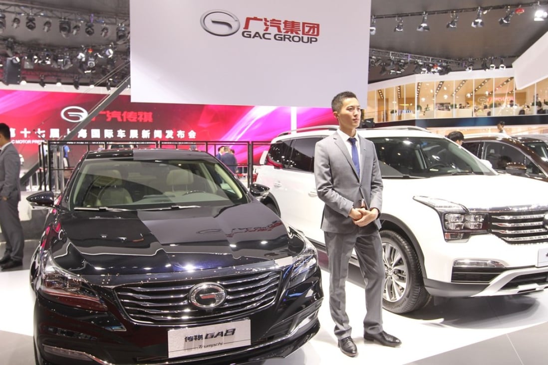 GAC’s Trumpchi SUVs are displayed at the 17th Shanghai car show in April. Photo: Simon Song