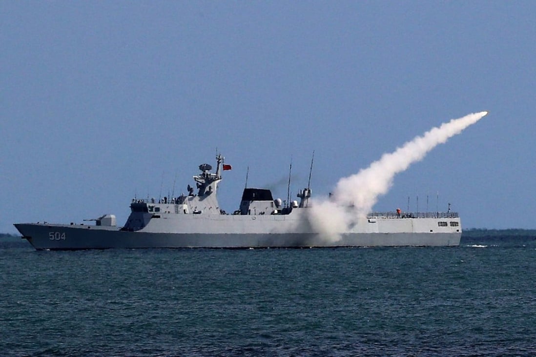 A Chinese frigate launches a missile during a naval drill in the East China Sea on Thursday. Experts said China was keen to step up its combat readiness in light of the North Korean nuclear crisis. Photo: Weibo