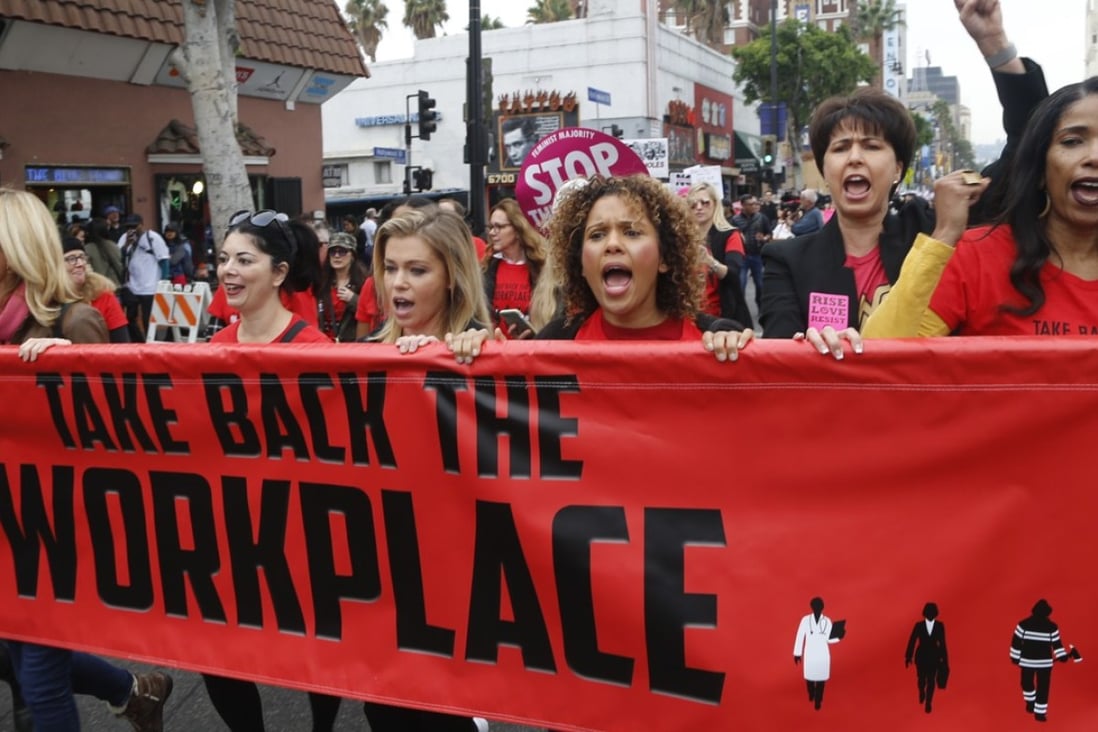 Women march against sexual assault and harassment at a #MeToo rally in Los Angeles on November 12. Photo: AP