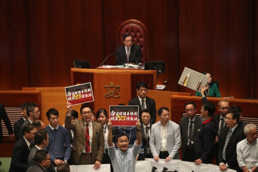 Pan-dems have protested against the pro-establishment camp’s proposed amendments to the Legco rule book for weeks. Photo: K.Y. Cheng