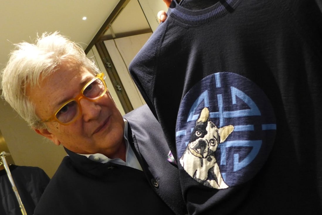 Alessandro Bastagli, chairman of Shanghai Tang, with the brand’s new collection. The brand is celebrating the Year of the Dog with a mascot, a dog called Lucky. Photo: Enoch Yiu