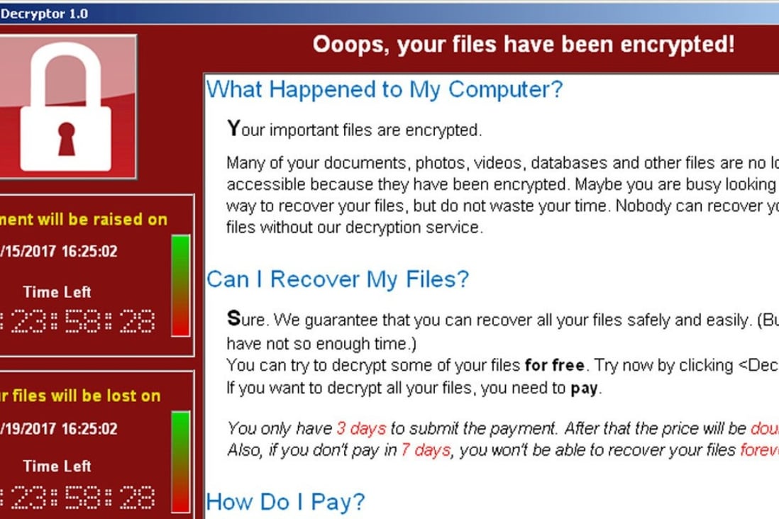A screenshot shows a WannaCry ransomware demand, provided by cybersecurity firm Symantec. File photo: Reuters
