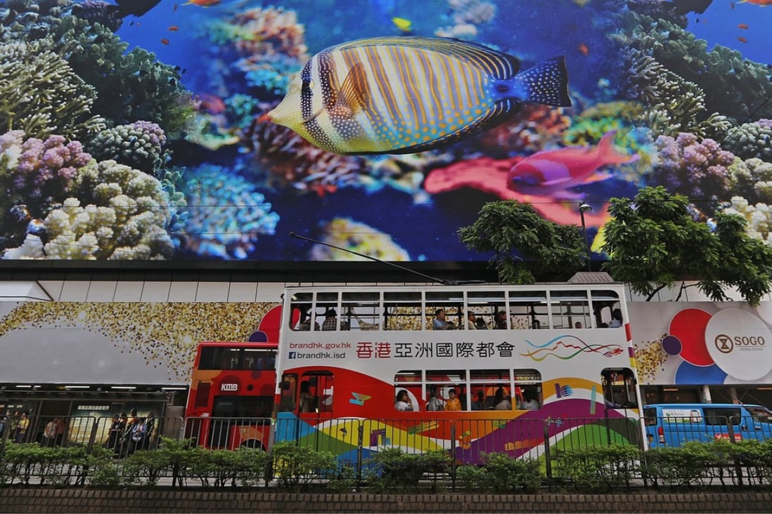 Real big fish: The huge LED screen on the outside of Sogo department store. Photo: Edward Wong