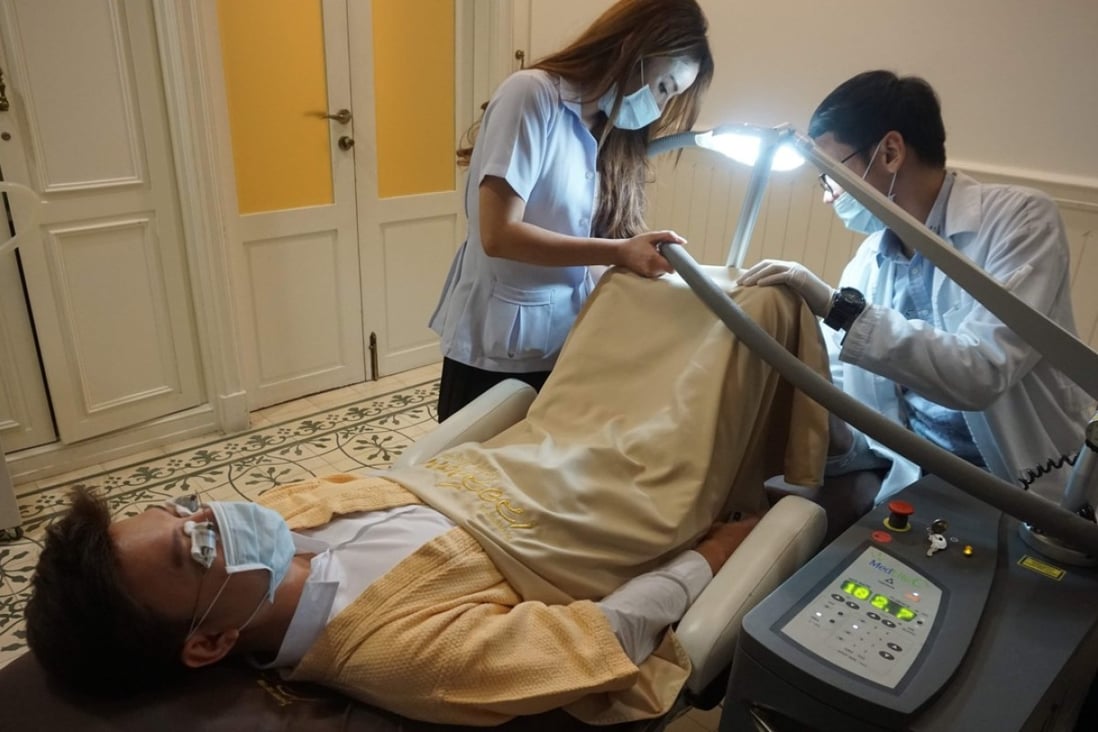 This promotional image from Lelux Hospital shows a man undergoing a penis whitening procedure. Photo: AFP