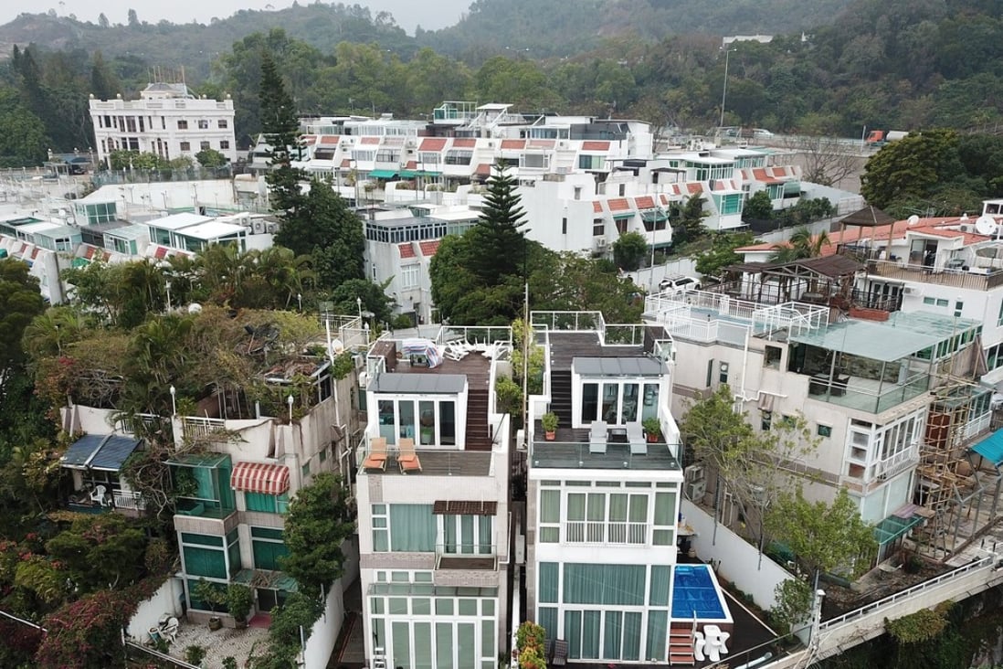 Drone view of new Justice Minister Teresa Cheng Yeuk-wah's personal house (centre left) at Villa de Mer in Siu Lam, Tuen Mun. Cheng is facing a scandal over illegal structures at her home. Photo: Winson Wong