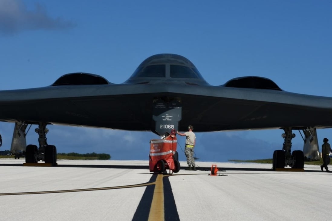 A B-2 bomber arrives in Guam on Tuesday, in a photo released by the US Air Force. Photo: USAF