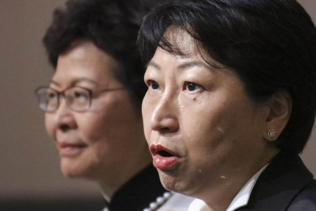 Hong Kong Chief Executive Carrie Lam Cheng Yuet-ngor (left), has given her backing to Secretary for Justice Teresa Cheng Yeuk-wah (right). Photo: Felix Wong