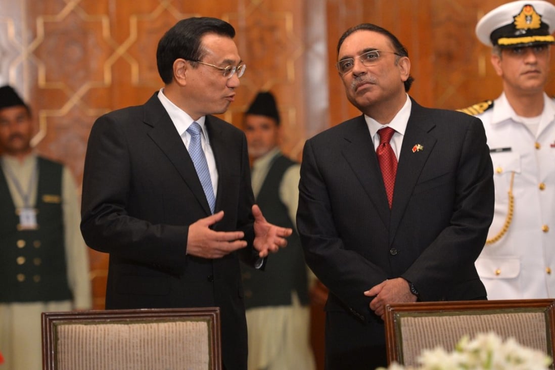 Chinese Premier Li Keqiang with Asif Ali Zardari, Pakistan’s president in 2013. Photo: AFP