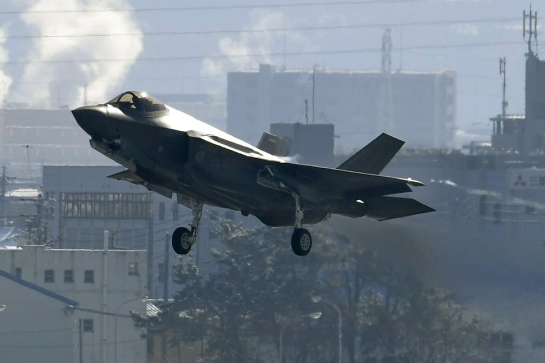 An F-35A stealth fighter takes off for its new base in Misawa on Friday in Japan’s first deployment of the US-developed model. Photo: Kyodo