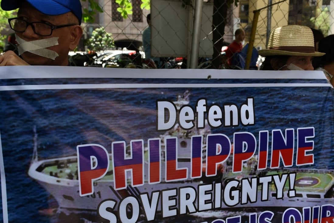 Anti-China protesters demonstrate in front of the Chinese consulate in Manila in March last year. Lawmakers and national security experts have warned against allowing Chinese vessels from entering an area of water off the Philippines’ northern coast. Photo: AFP