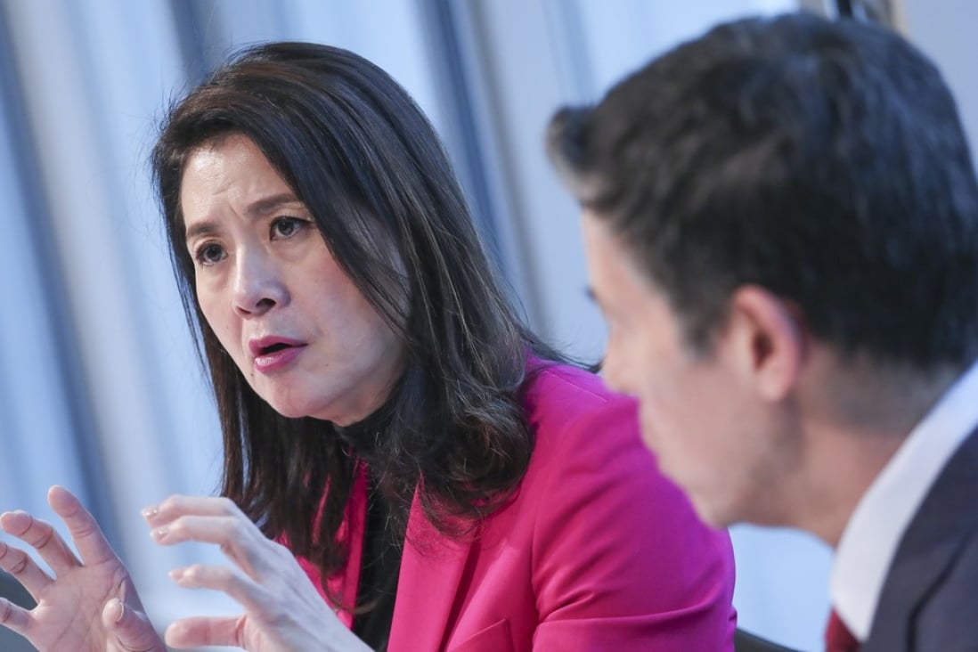 Amy Lo and Peter Stein of Hong Kong’s Private Wealth Management Association address the media. Photo: Jonathan Wong