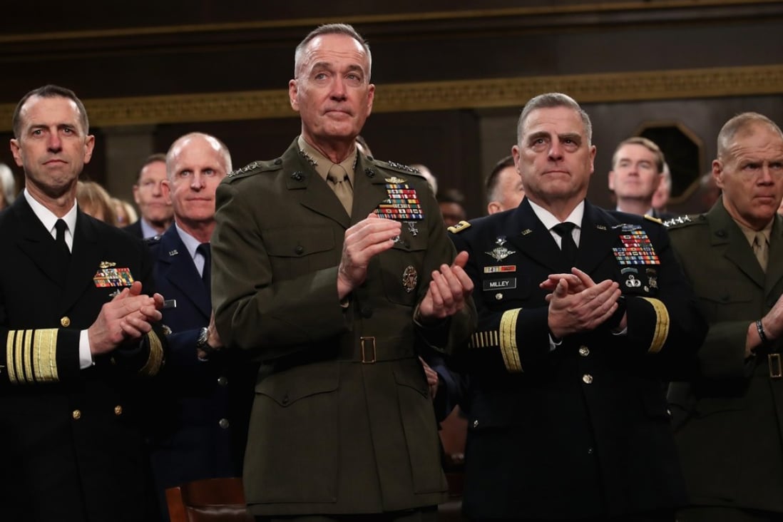 General Joseph Dunford (second left), chairman of the Joint Chiefs of Staff, at the State of the Union address. Photo: Bloomberg