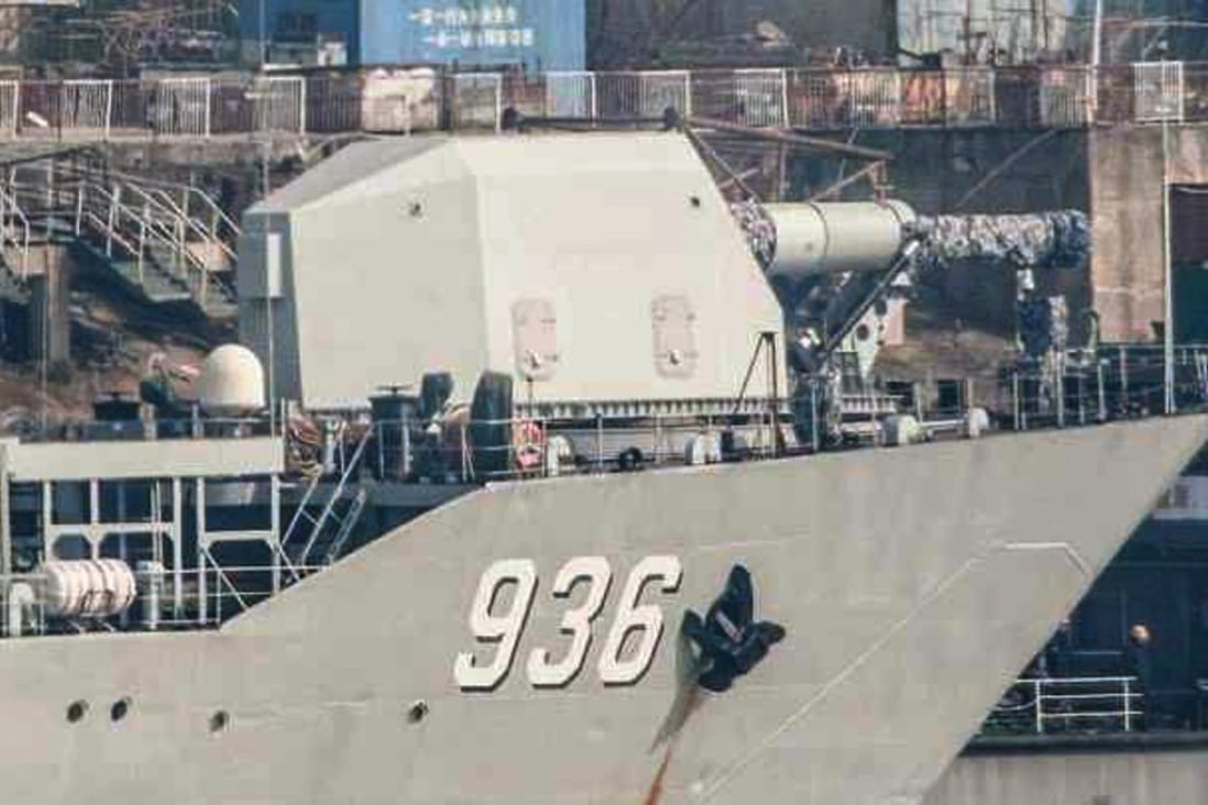 Military experts say a warship docked in Wuhan, Hubei province, appears to have been fitted with a rail gun. Photo: Handout