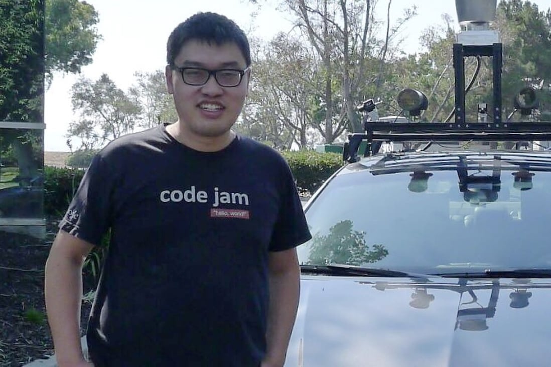 Pony.ai co-founder and legendary coder and hacker Lou Tiancheng seen with an autonomous car solution developed by the company in California. Photo: Handout