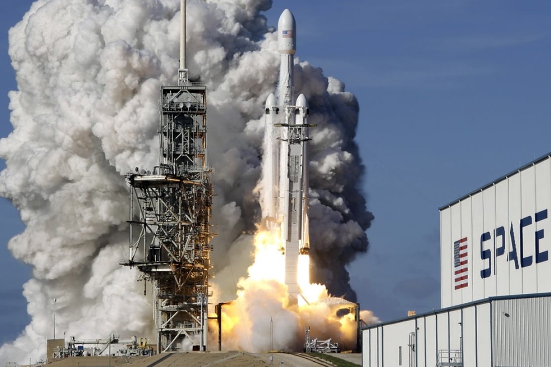 A Falcon 9 SpaceX heavy rocket lifts off from the Kennedy Space Centre in Cape Canaveral, Florida on Tuesday. Photo: AP