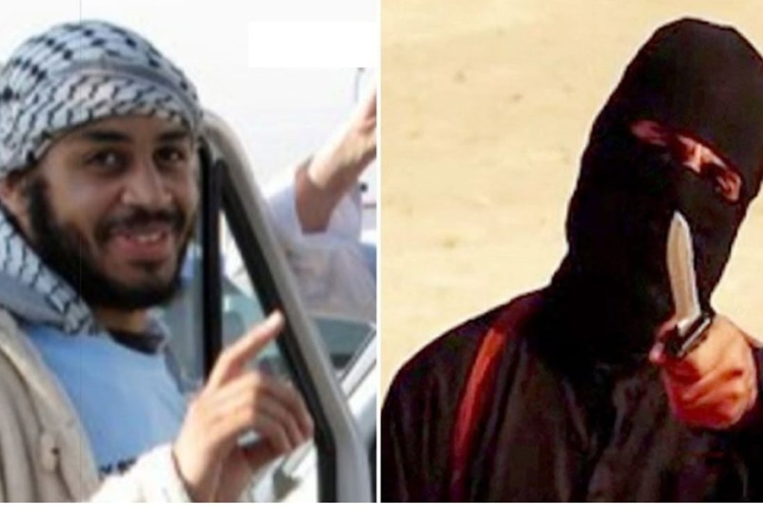Alexanda Kotey (left) and a scene from an Islamic State beheading video in which a man believed to be fellow Britin Mohammed Emwazi, nicknamed Jihadi John wields a knife. Photos: Agence France-Presse and Supplied
