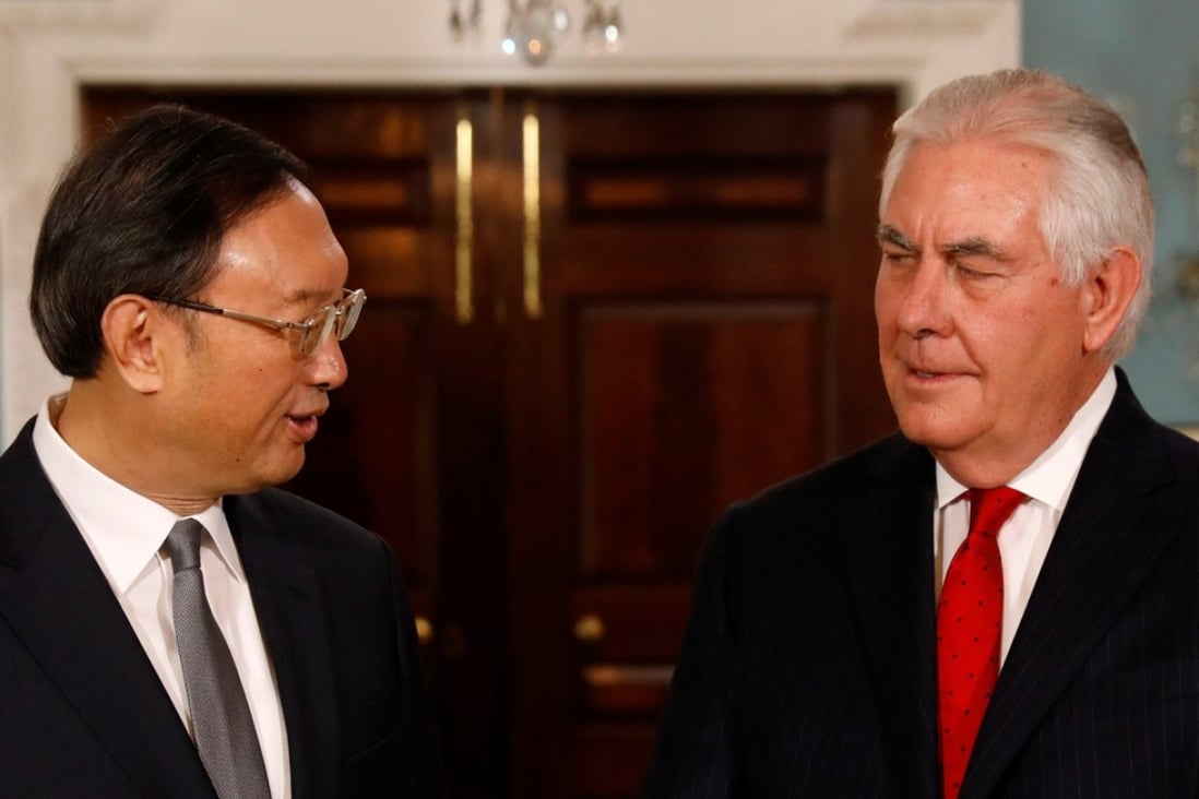 Chinese State Councillor Yang Jiechi (left) and US Secretary of State Rex Tillerson during their meeting at the State Department in Washington. Photo: Reuters