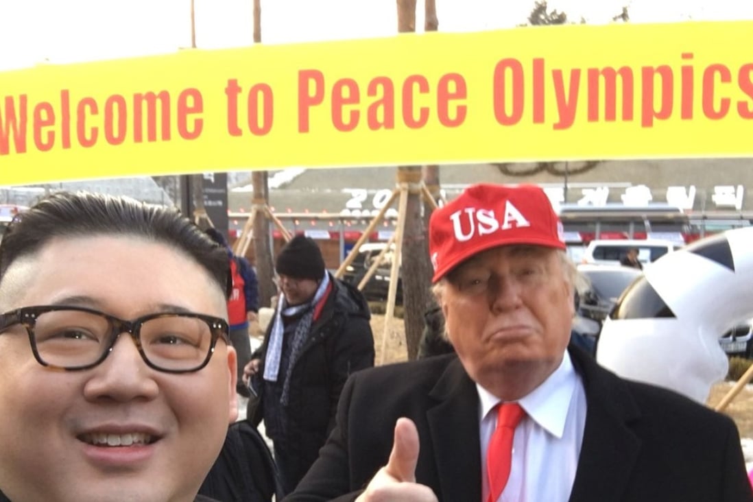 Dennis Alan as US President Donald Trump with ‘Howard’ as North Korean leader Kim Jong-un at the Winter Games in Pyeongchang, South Korea. Photo: Handout